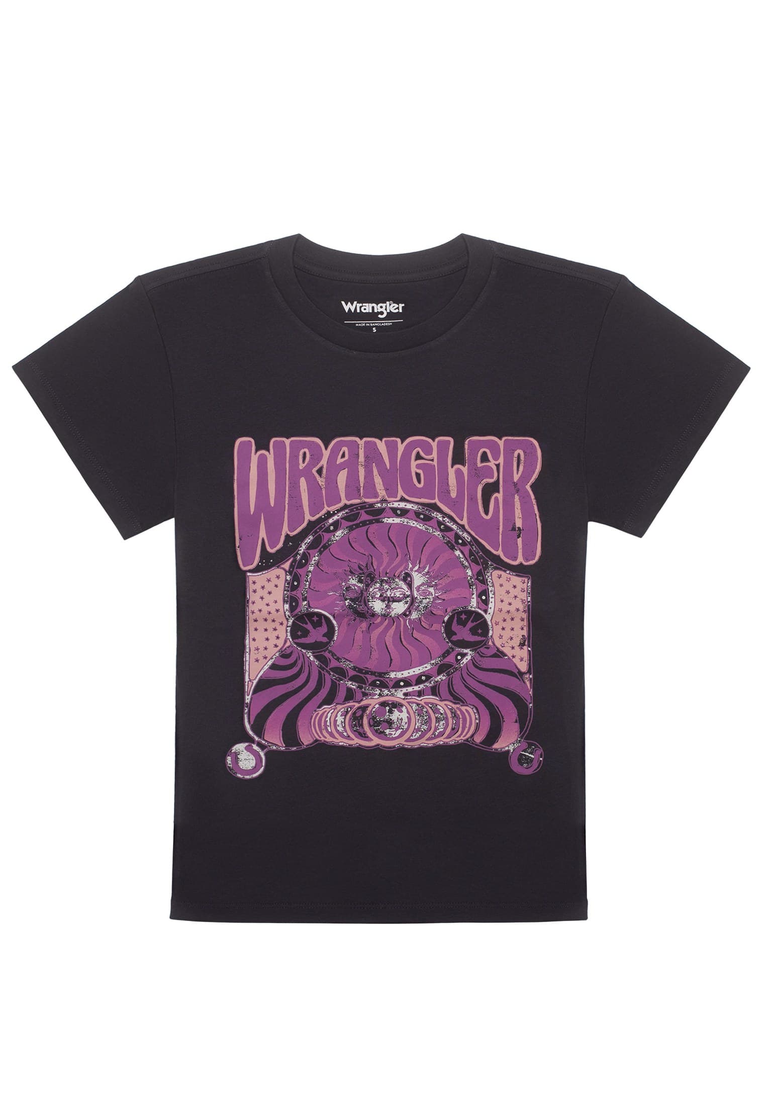 T-shirt noir imprimé Wrangler sur fond blanc