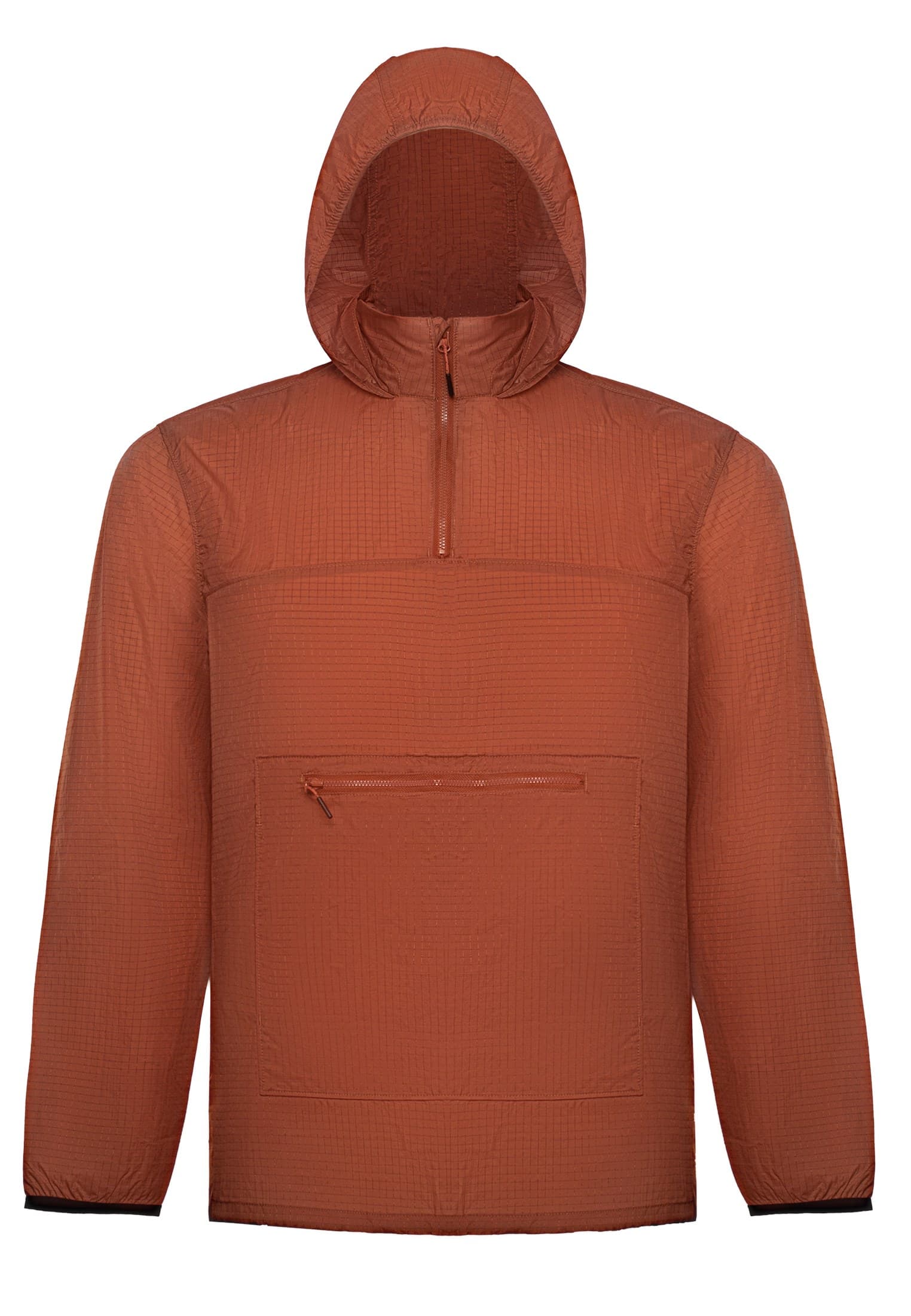Anorak à capuche orange photographié en mannequin invisible