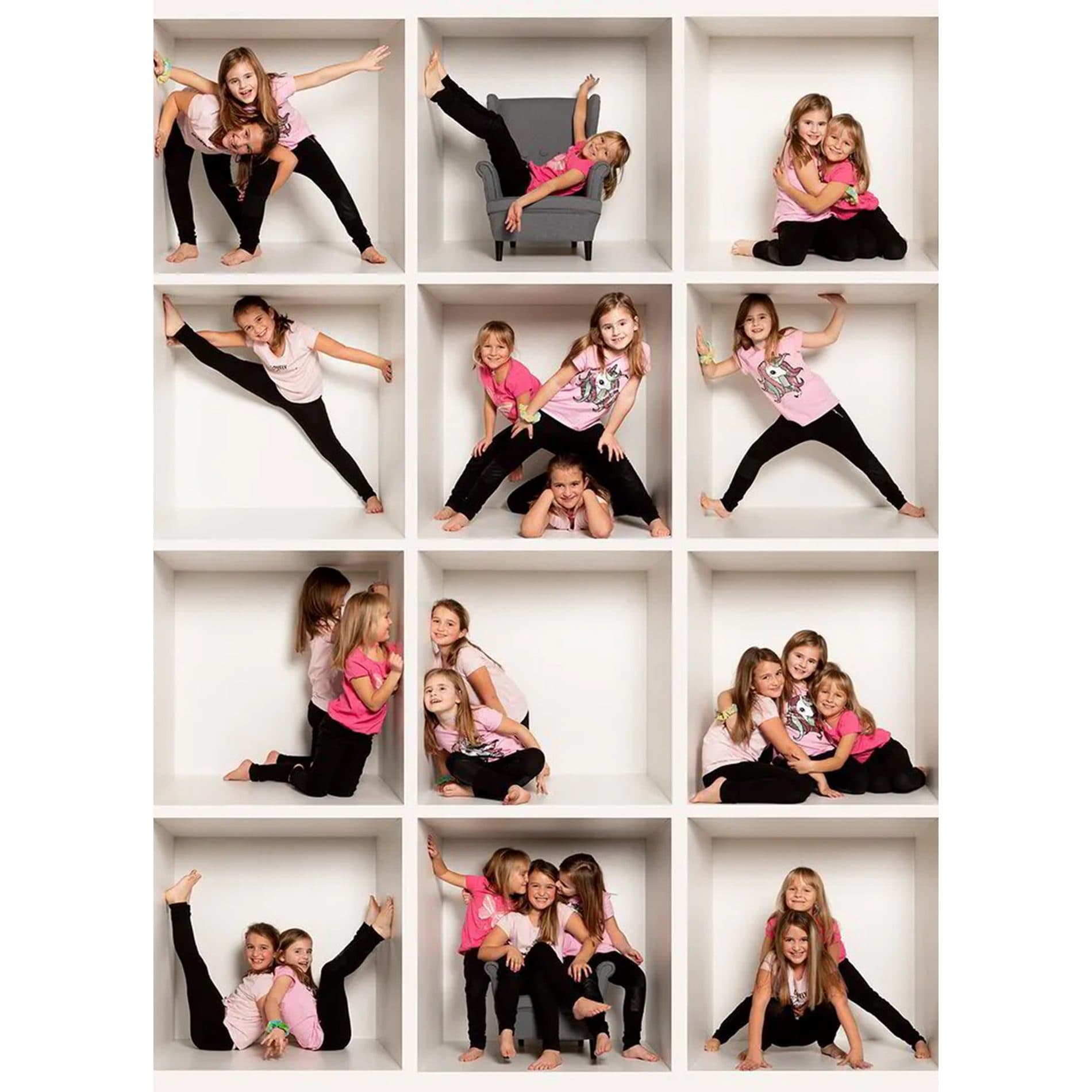Le montage douze cases d’un anniversaire entre copines, en t-shirts roses